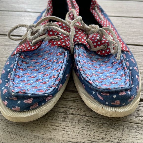 Sperry Vineyard Vines Americana Patriotic Top Sider Boat Shoes Unisex W 9 M 7 - Picture 2 of 9